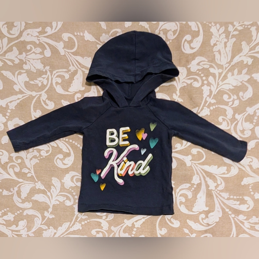 ✨5/$15✨Carter's Navy Hoodie with Colorful 'Be Kind' Design